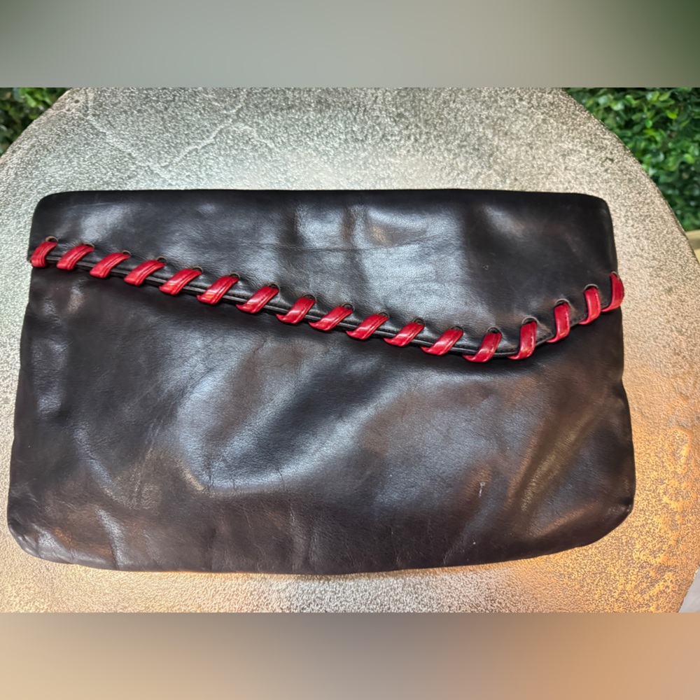 Vintage Margolin Stylish Black and Red Leather Clutch